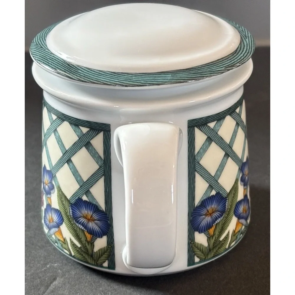 Dansk Nordic Garden Creamer Pitcher w/ Lid Ceramic Denmark Floral Lattice Design